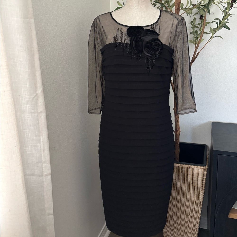 Net Kataya Elegant Black Dress with Sheer Sleeves